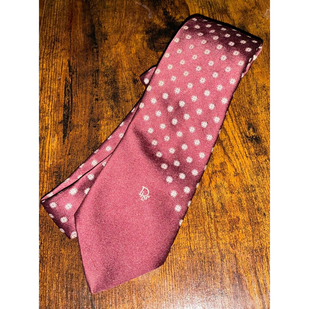 Christian Dior Cravates Vintage Burgundy Geometric Medallion Tie Foley's Retro